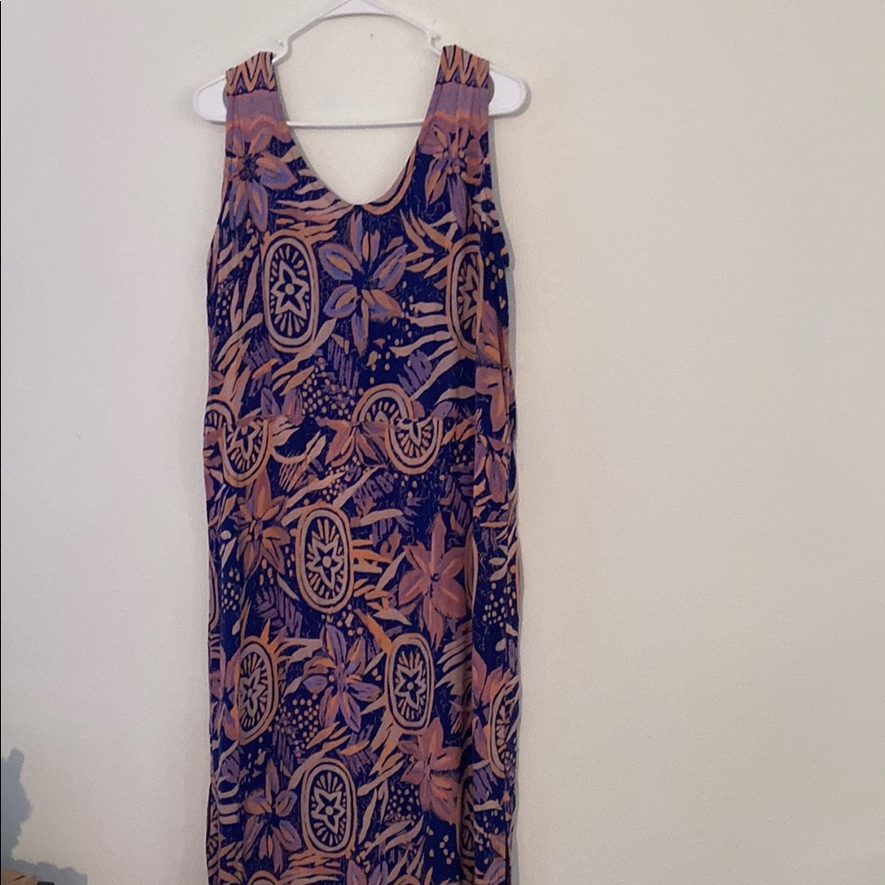 Rainbow Jo Hawaii Blue pink Brown Sheath Maxi Dress Casual Resort Wear tropical